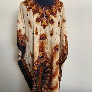 J Gee Design Poly Tunic Dress, Made in India, Peacock Pattern. One size